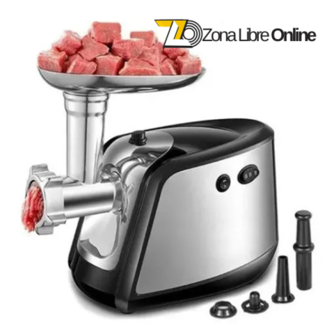 "Imagen de la picadora de carne Royal, que muestra su diseño elegante y múltiples accesorios para diferentes tareas de cocina