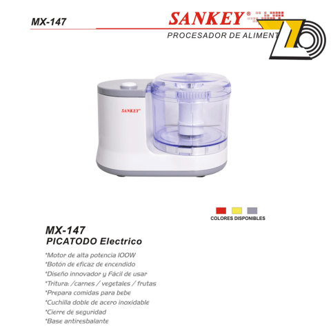 Procesador de alimentos Sankey MX-147 con cuchillas brillantes y diseño moderno