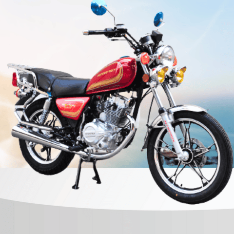 Moto a Gasolina RESTREPA 150CC de color negro, con diseño moderno y detalles en rojo, mostrando su motor y ruedas