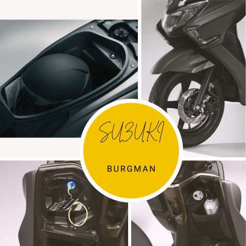 Suzuki Burgman Street 125 de color negro, con diseño moderno y detalles en rojo, mostrando su motor y ruedas