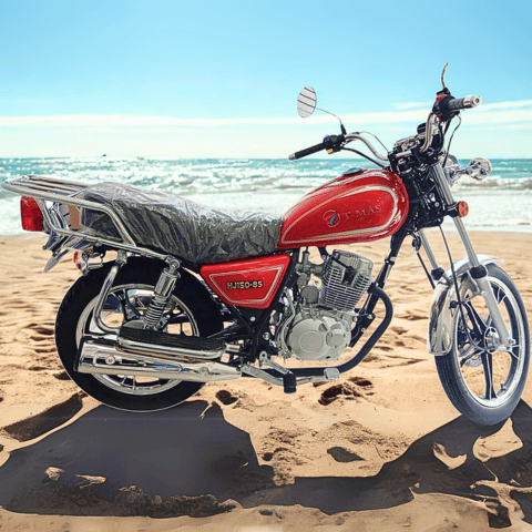 Moto TMAS 150cc color rojo con motor GY6 y luces delanteras