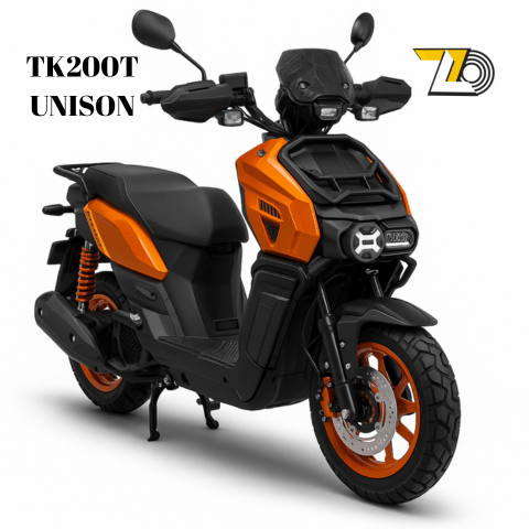 Scooter TK200T UNISON 200cc color rojo, estilo moderno, frenos de disco, ideal para ciudad.
